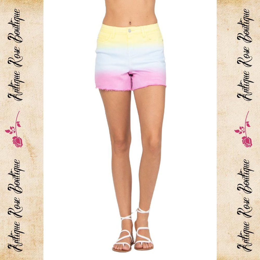 🌹 Judy Blue Dip Tie Dye Cut Off High Waist Shorts